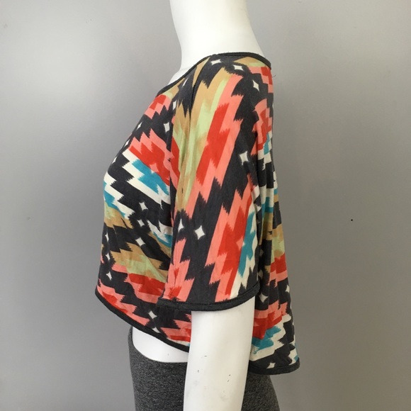 Pink Rose Crop Top Aztec Oversize T-Shirt Short Sleeve - Picture 3 of 7